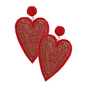 Red Felt Back Rhinestone Seed Beaded Heart Dangle Earrings, These gorgeous Rhinestone pieces will show your class on any special occasion. Take your love for accessorizing to a new level of affection with these seed-beaded heart-dangle earrings. Wear these lovely earrings to make you stand out from the crowd & show your trendy choice this valentine.