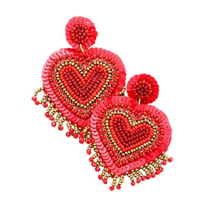 Red Felt Back Seed Bead Sequin Heart Earrings, Get ready with these Seed Bead Sequin Heart Earrings, put on a pop of color to complete your ensemble. Perfect for adding just the right amount of shimmer & shine and a touch of class to special events. Perfect Birthday Gift, Anniversary Gift, Mother's Day Gift, Graduation Gift