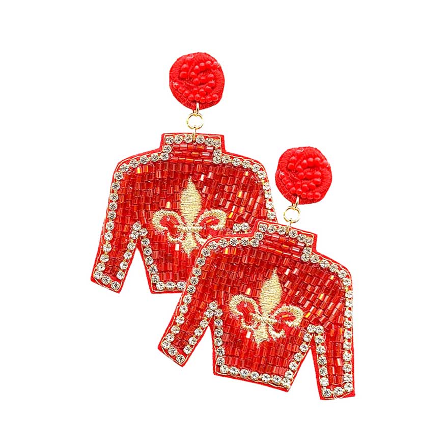 Red Felt Back Seed Beaded Fleur de Lis Top Dangle Earrings, are beautifully crafted earrings that dangle on your earlobes with a perfect glow to make you stand out and show your unique and beautiful look everywhere. Put on a pop of color to complete your ensemble stylishly with these Fleur de Lis-themed earrings. Highlight your appearance and grasp everyone's eye at any place. Enhance your attire with these beautiful artisanal earrings to show off your fun trendsetting style.