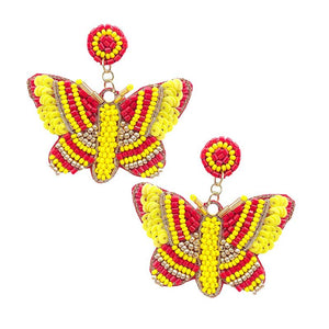 Red Felt Back Sequin Multi Beaded Butterfly Dangle Earrings, put on a pop of color to complete your ensemble. Beautifully crafted design adds a gorgeous glow to any outfit. Perfect jewelry gift to expand a woman's fashion wardrobe with a modern, on trend style. Perfect for Birthday Gift, Anniversary Gift, Mother's Day Gift, Graduation Gift.