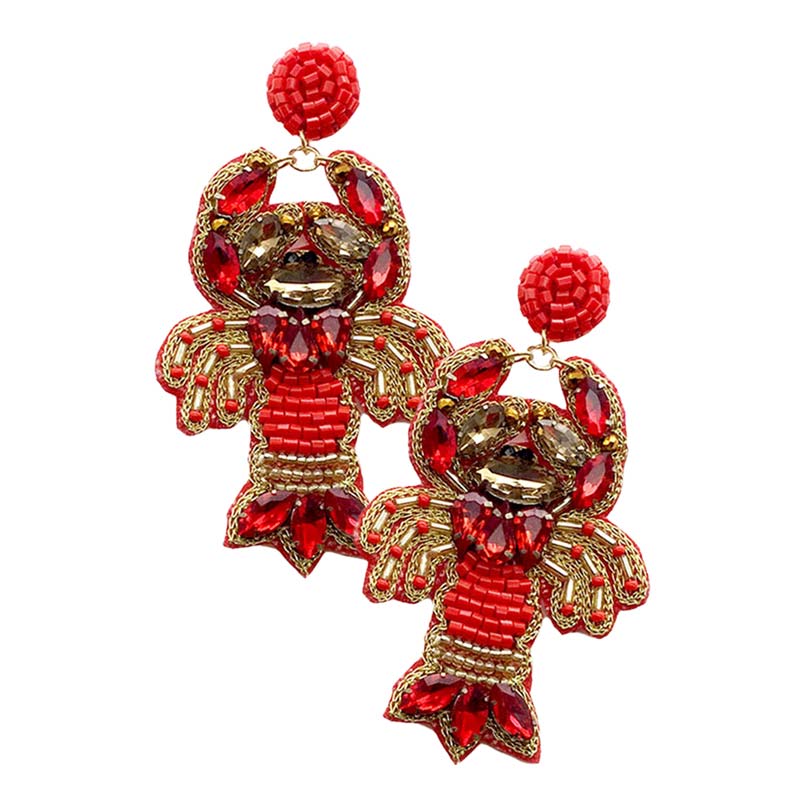 Red Felt Back Stone Beaded Lobster Dangle Earrings, With a polished finish and lifelike details, these Lobster Dangle Earrings are finely crafted jewelry. This is seed-beaded handcrafted jewelry that fits your lifestyle. It is an unforgettable, unique gift for women. These earrings are perfect for a Holiday gift, Anniversary gift, etc.