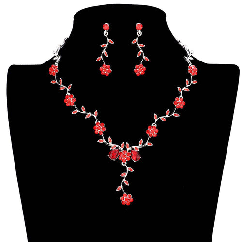 Collar de diamantes de imitación con hojas y flores - Rojo