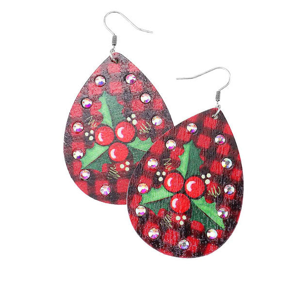 Red Flower Poinsettia Wood Teardrop Earrings. Beautifully crafted design adds a gorgeous glow to any outfit. Jewelry that fits your lifestyle! Get into the Christmas spirit with our gorgeous handcrafted Flower & Leaf, Wood earrings, they will dangle on your earlobes & bring a smile to those who look at you. Perfect Gift December Birthdays, Christmas, Stocking Stuffers, Secret Santa, BFF, etc.