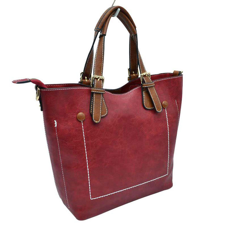 Red Genuine Leather Tote Shoulder Handbags For Women. Ideal for everyday occasions such as work, school, shopping, etc. Made of high quality leather material that's light weight and comfortable to carry. Spacious main compartment with magnetic snap closure to safely store a variety of personal items such as wallet, tablet, phone, books, and other essentials. One interior open pocket for small accessories within hand's reach.
