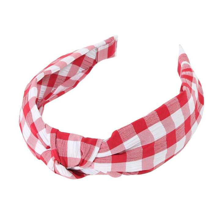 Red Gingham Check Patterned Burnout Knot Headband, create a natural & beautiful look while perfectly matching your color with the easy-to-use check patterned knot headband. Push your hair back and spice up any plain outfit with this knot check-patterned headband! Be the ultimate trendsetter & be prepared to receive compliments wearing this chic headband with all your stylish outfits!