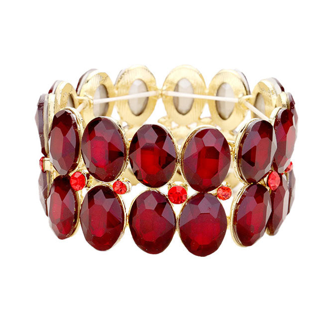 Red Glass Crystal Oval Stone Cluster Stretch Bracelet. Get ready with these Bracelet, put on a pop of colour to complete your ensemble. Perfect for adding just the right amount of shimmer & shine and a touch of class to special events. Perfect Birthday Gift, Anniversary Gift, Mother's Day Gift, Graduation Gift, Prom Jewellery, Just Because Gift, Thank you Gift.