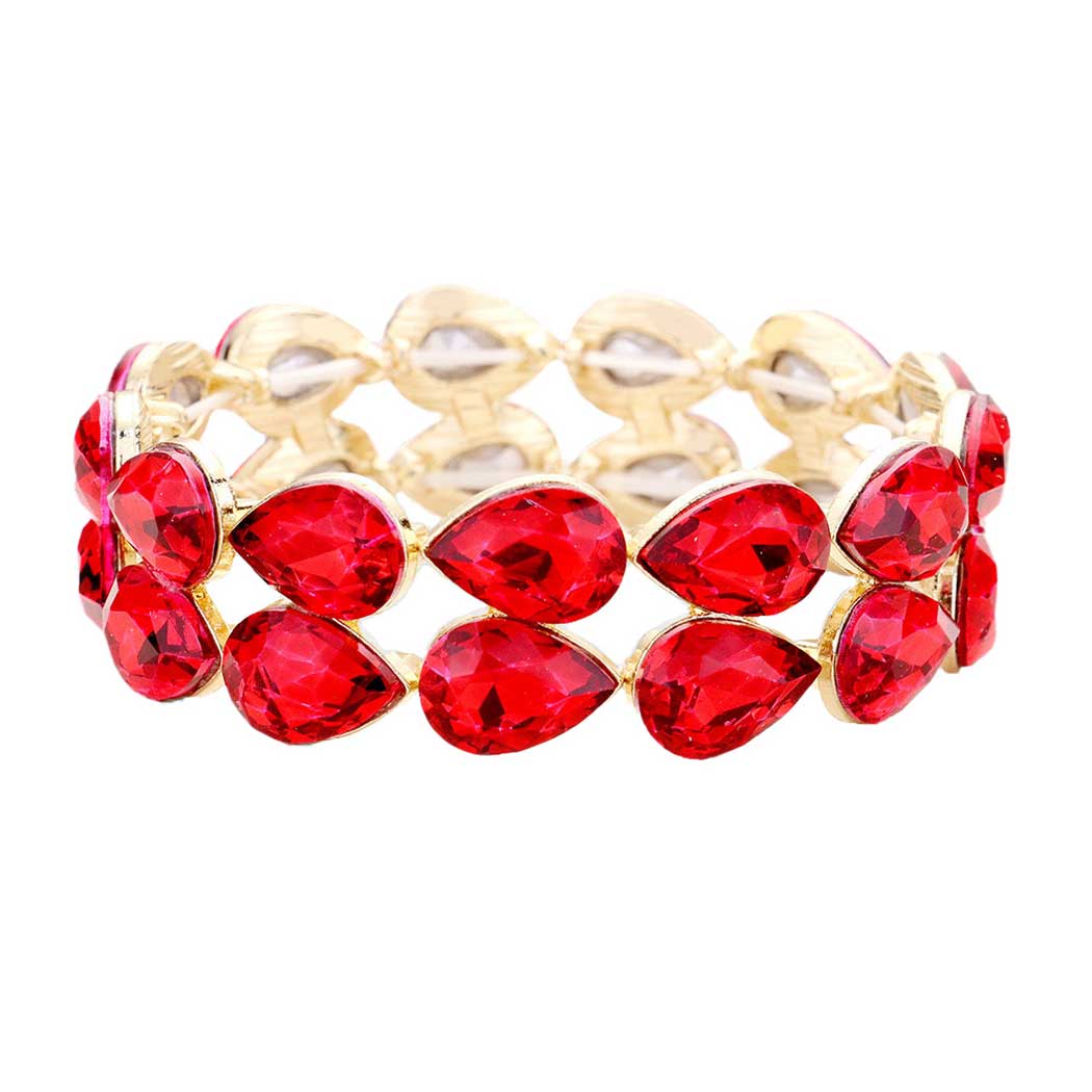 Red Glass Crystal Teardrop Stretch Evening Bracelet. Look like the ultimate fashionista with these Evening Bracelets! Add something special to your outfit! Special It will be your new favorite accessory. Perfect Birthday Gift, Mother's Day Gift, Anniversary Gift, Graduation Gift, Prom Jewelry, Just Because Gift, Thank you Gift.