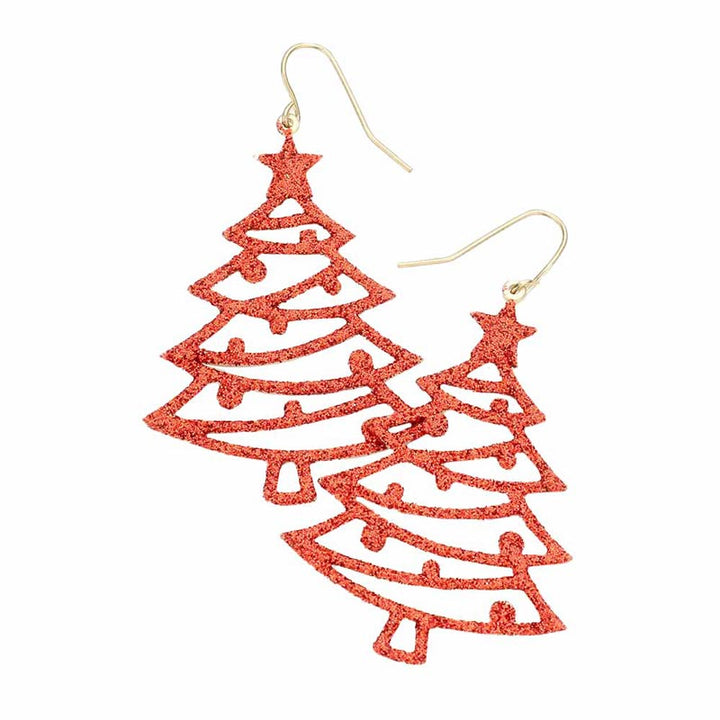 Red Glitter Christmas Tree Dangle Earrings. Beautifully crafted design adds a gorgeous glow to any outfit. Carry the spirit of Christmas with you wherever you go.  Perfect Birthday Gift, Anniversary Gift, Mother's Day Gift, Anniversary Gift, Graduation Gift, Prom Jewelry, Just Because Gift, Thank you Gift.