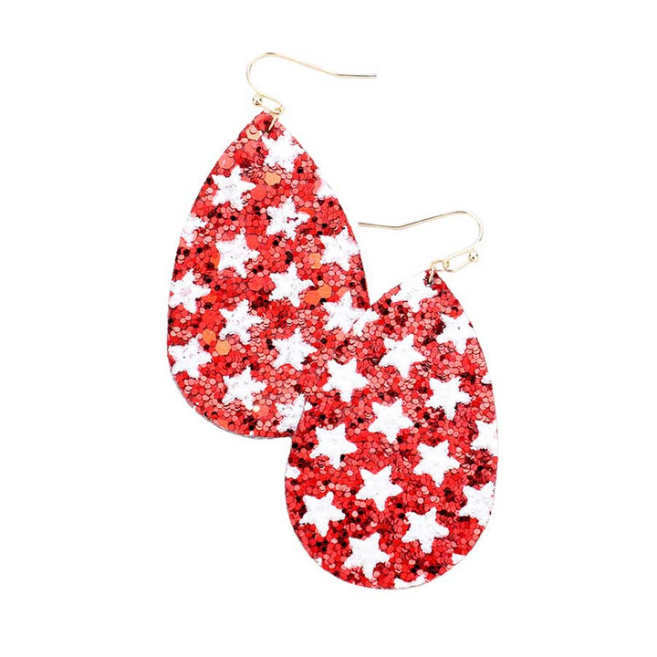 Red Glitter Star Teardrop Earrings, simple sophistication makes a standout addition to your collection designed adds a pop of color to any outfit style, Show your love for our country with this sweet patriotic Glitter Star USA flag style American Flag Earrings. These teardrop earrings are just the thing you need to complete your costume!