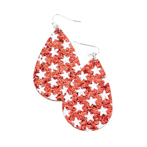Red Glitter Star Teardrop Earrings. Show your love for our country with this sweet patriotic USA flag star shaped American Flag Earrings. Featuring red, white and blue stars and stripes for a bit of fashionable fireworks flair.Enhance your attire with these vibrant artisanal earrings to show off your fun trendsetting style. Perfect Birthday Gift, Anniversary Gift, Mother's Day Gift, Thank you Gift.