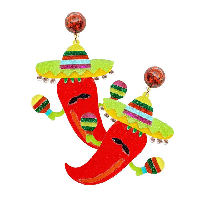 Red Glittered Resin Chili Pepper Dangle Earrings, are the perfect piece of jewelry for celebrating Cinco de Mayo in the perfect celebration mood. These are fun handcrafted jewelry that fit your lifestyle, adding a pop of pretty color. Enhance your attire with these vibrant artisanal food-themed earrings to show off your fun trendsetting style. Awesome gift for Cinco de Mayo, birthday, Anniversary, Valentine‚Äö√Ñ√¥s Day or any other occasion.