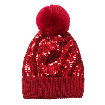 Red Sequin Embellished Pom Pom Beanie Hat before running out the door reach for this toasty hat to keep you incredibly warm. Fun accessory, it's the autumnal touch to finish your ensemble. Birthday Gift, Christmas Gift, Anniversary Gift, Regalo Navidad, Regalo Cumpleanos, Regalo Dia del Amor, Valentine's Day Gift
