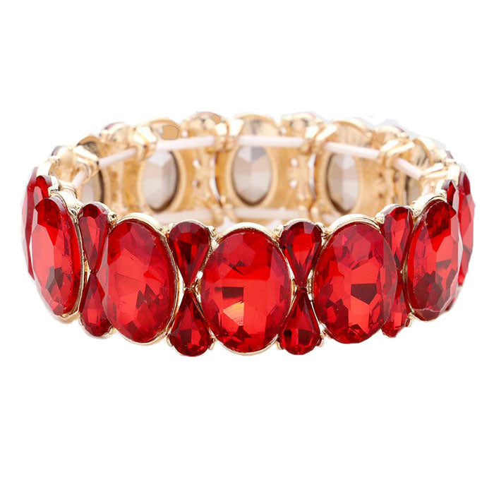 Red Gold Oval Pear Crystal Stretch Evening Bracelet, Get ready with these Magnetic Bracelet, put on a pop of color to complete your ensemble. Perfect for adding just the right amount of shimmer & shine and a touch of class to special events. Perfect Birthday Gift, Anniversary Gift, Mother's Day Gift, Graduation Gift.