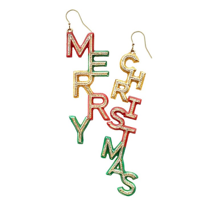 Red Green Merry Christmas Message Drop Down Earrings, embrace the Christmas spirit with an awesome look with these gorgeous Merry Christmas message Earrings. They will dangle on your earlobes to bring a unique and festive look & bring a smile to those who look at you at the Christmas party. Perfect Gift for Birthdays, Christmas, Stocking Stuffers, Secret Santa, BFF, etc. Enjoy this Christmas party in gorgeous style!