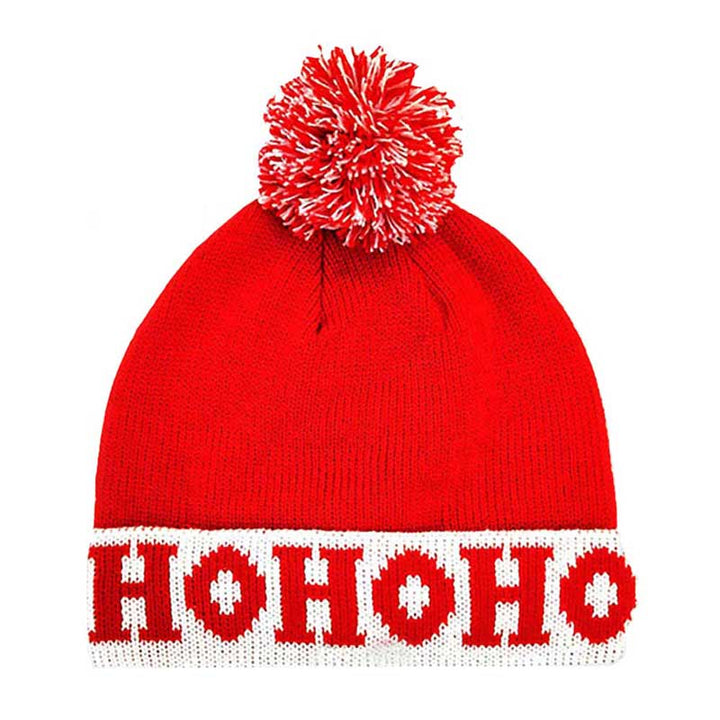 Red HOHOHO Yarn Pom Pom Beanie Hat, It's that time of year again! It's the ideal time to add some new flair to your wardrobe because Christmas is almost here. This adorable winter beanie hat is decorated with a big yarn pom pom on the top of it. It’s perfect for wearing when you stay inside all day during the siege but then want to go out in public. In the chilly winter, there's nothing warmer than a happy holiday. Celebrate your joy with this festive yarn pom-pom beanie hat! 