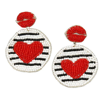 Red Heart And Lips Seed Bead Disc Earrings, These are a perfect and fun look for Valentine‚Äö√Ñ√¥s Day! jewelry that fits your lifestyle! Luminous heart lips design and Seed Beaded give these earrings an elegant look to make you stand out on any occasion. These Valentine's Day heart lips earrings can be given as a sweet gift to your family and friends on Christmas, Valentine's Day, birthday, anniversary, or other meaningful festivals.