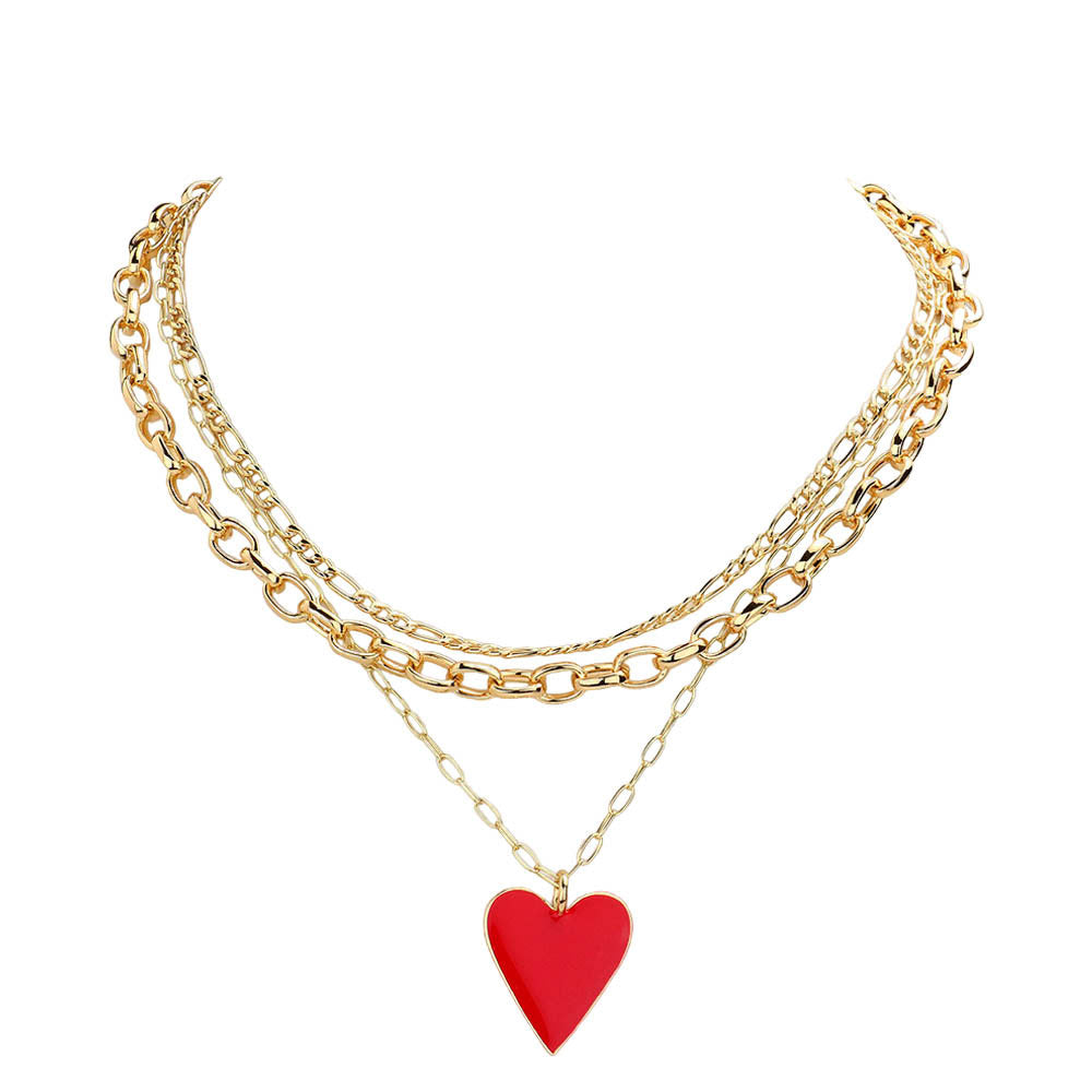 Pink Heart Pendant Triple Layered Necklace, This beautiful heart-themed necklace is the ultimate representation of your class & beauty. Get ready with these heart pendant necklaces to receive compliments putting on a pop of color to complete your ensemble in perfect style for anywhere, any time.