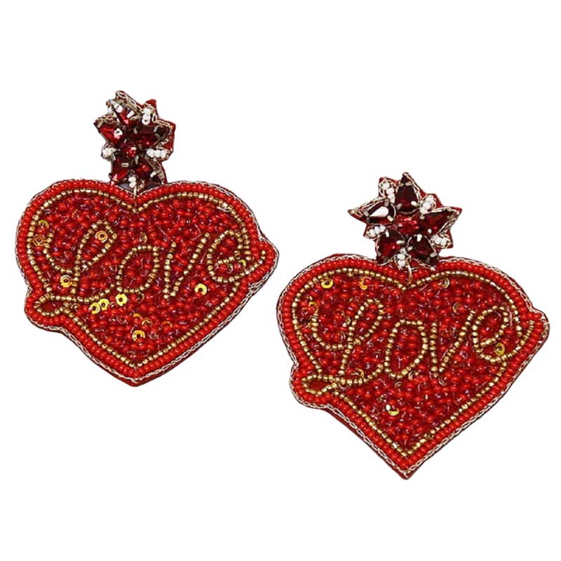 Red Heart With Love Seed Bead Earrings, Take your love for statement accessorizing to a new level of affection with the Seed Bead heart earrings. Accent all of your dresses with the extra fun vibrant color with these heart-dangle earrings. These beaded heart dangle earrings are lovely and eye-catching adding more elegance and temperament to your whole dressing up suitable for working large prom weddings beach party friends parties club and other crowded places wearing the earrings will make you stand out.