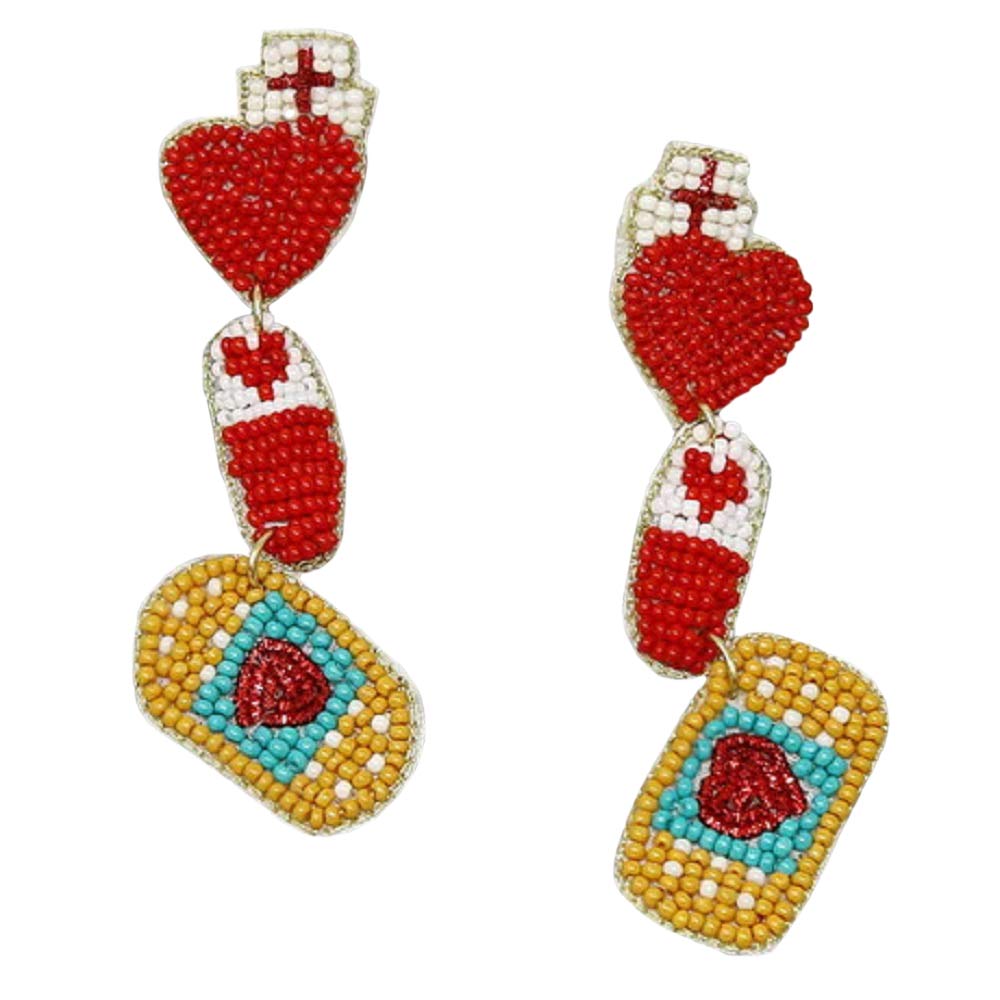 Red Hospital Theme Seed Bead Earrings, enhance your attire with these beautiful hospital-theme earrings to show off your fun trendsetting style. It can be worn with any daily wear such as shirts, dresses, T-shirts, etc. These Seed Bead earrings will garner compliments all day long. Whether day or night or wearing a dress or a coat, these earrings will make you look more glamorous and beautiful. 