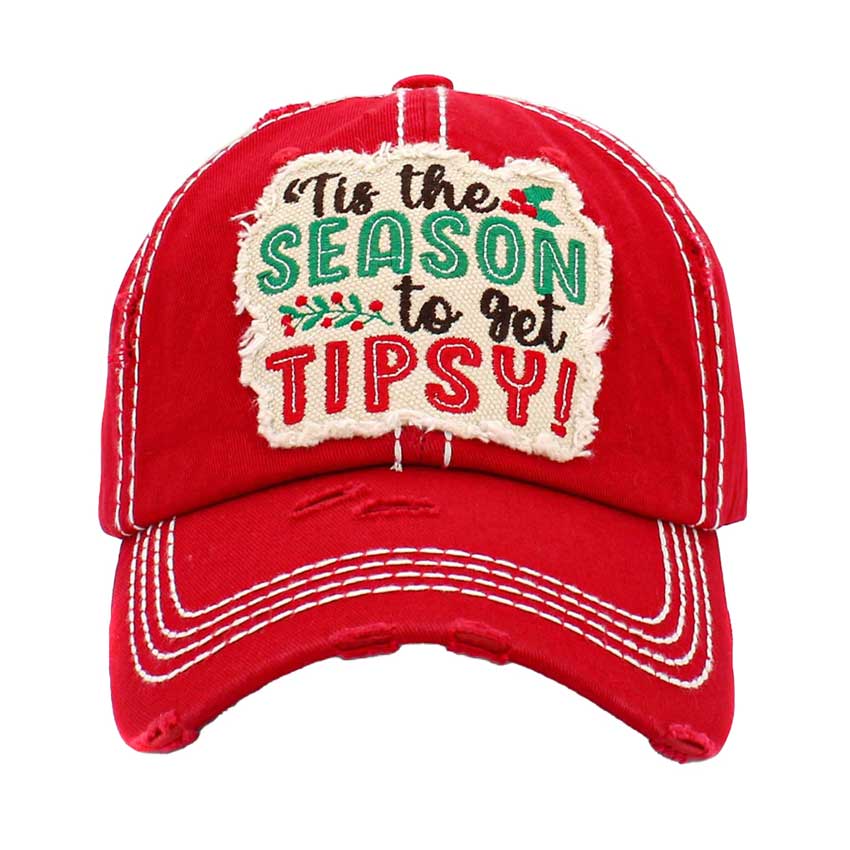 Red  ITS THE SEASON TO GET TIPSY Message Vintage Baseball Cap, embrace the Christmas spirit with these fun cool vintage festive Baseball Cap. it is an adorable baseball cap that has a vintage look, giving it that lovely appearance. Adjustable snapback closure tab with a mesh back and a pre-curved bill. No matter where you go on the beach or summer and Fall party it will keep you cool and comfortable. Suitable this baseball cap during all your outdoor activities like sports and camping!