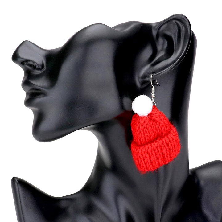 Red Knit Beanie Hat Dangle Earrings, get into the Christmas spirit with these gorgeous handcrafted Beanie Hat earrings, they will dangle on your earlobes & bring a smile to those who look at you. Perfect Gift December Birthdays, Christmas, Stocking Stuffers, Secret Santa, BFF, also nice for festive decorations gifts for your friend's and families.