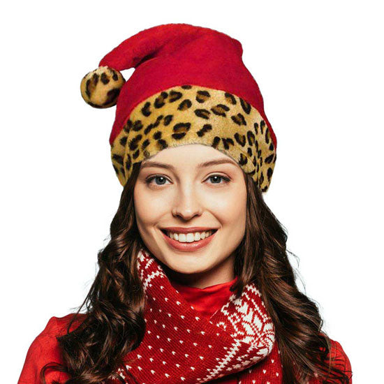 Red Leopard Plush Christmas Santa Hat, before running out the door into the cool air, you’ll want to reach for this toasty santa hat to keep you incredibly warm, these leopard themed  Christmas Santa Hat  hat have the autumnal touch you need to finish your outfit in style. Awesome winter gift accessory! Perfect Gift Birthday, Christmas, Stocking Stuffer, Secret Santa, Holiday, Anniversary, Valentine's Day, Loved One.