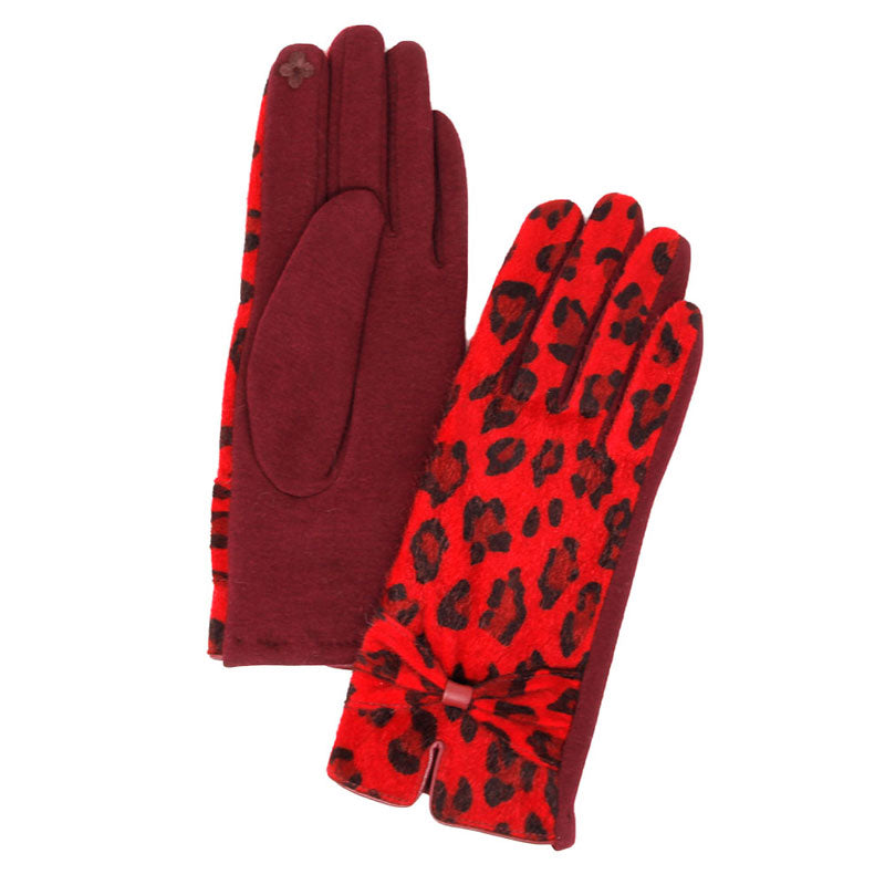 Red Lisa Warm Leopard Print Big Bow Smart Gloves Leopard Bow Gloves Leopard Touchscreen Gloves Cozy Leopard Smart Gloves, comfy, classic chic leopard print designed with a touchscreen compatible fingertip for extra practicality, ensuring you can answer emails without getting frostbite with cozy-looking are the perfect blend of utility and style. Let these pretty animal print gloves protect your hands from the cold all-season long.