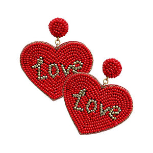 Red Love Message Felt Back Seed Beaded Heart Dangle Earrings, Take your love for accessorizing to a new level of affection with these seed-beaded heart dangle earrings. Wear these lovely earrings to make you stand out from the crowd & show your trendy choice this valentine. The fashion jewelry offers a classy look for a romantic day & night out on the town & makes a thoughtful gift for Valentine's Day.