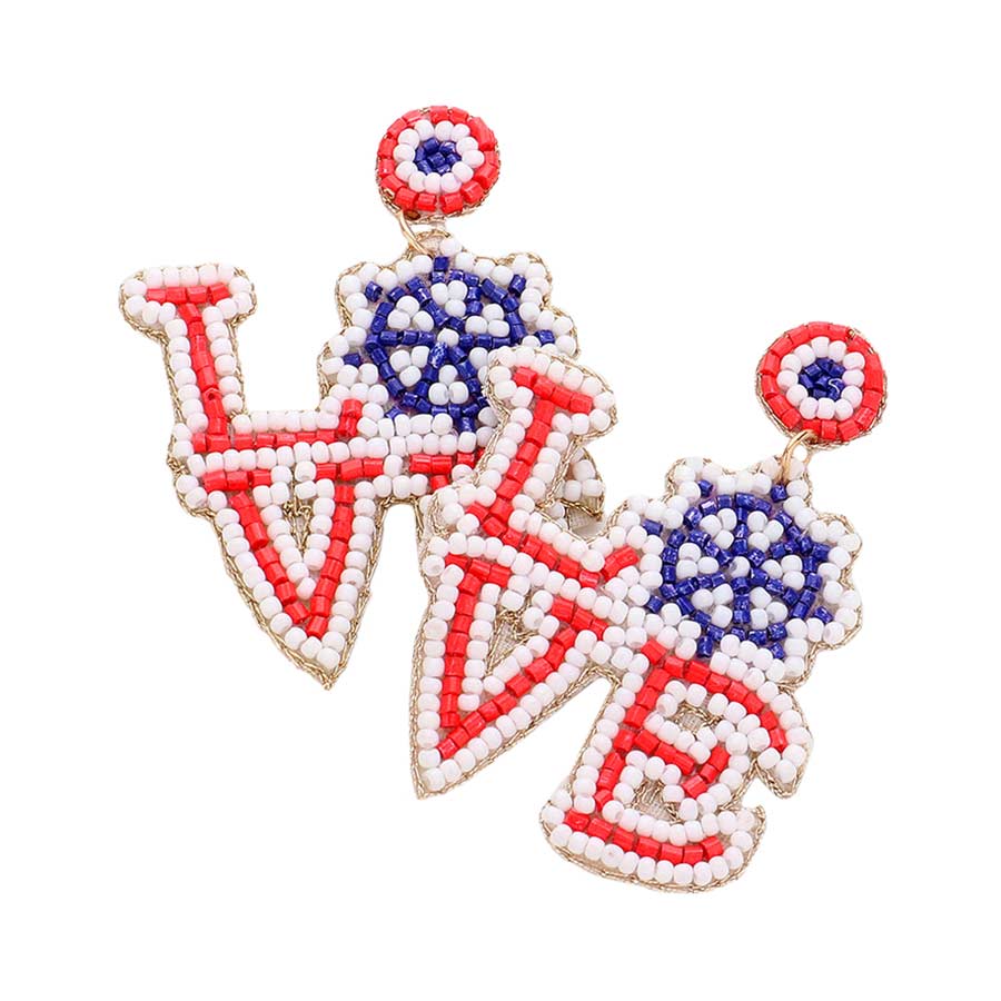 Red Love Message Felt Back USA Flag Beaded Ship Wheel Earrings, These are fun handcrafted jewelry that fits your lifestyle, adding a pop of pretty color. Show your love for Your country with these sweet patriotic USA Flag Beaded Ship Wheel Earrings. It's a Perfect birthday, anniversary, holiday getaway, or any other event.
