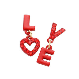 Red Love Rhinestone Message Unbalanced Dangle Earrings, These gorgeous Rhinestone pieces will show your class on any special occasion. Wear these lovely earrings to make you stand out from the crowd & show your trendy choice this valentine. The fashion jewelry offers a classy look for a romantic night out on the town and makes a thoughtful gift for Valentine's Day. Lightweight & easy to wear.