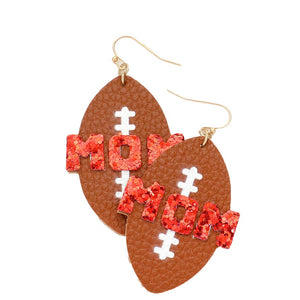 Red MOM Message Faux Leather Football Dangle Earrings, make your mom feel special with this gorgeous earrings gift.  Designed to add a gorgeous stylish glow to any outfit. Show mom how much she is appreciated & loved. Look like the ultimate fashionista with these Earrings! This Sports theme handcrafted jewelry fits your lifestyle, adding a polished finish to your look. 