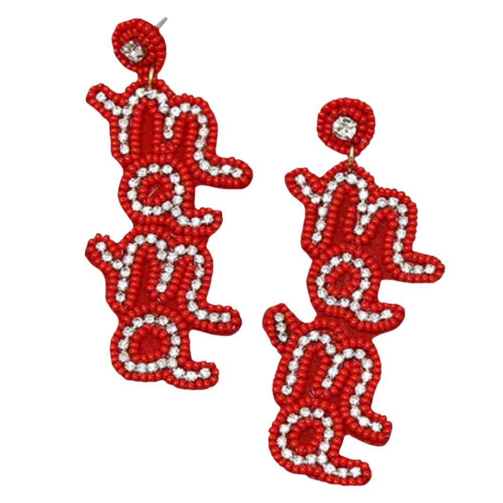 Red Mama Seed Beaded Earrings, enhance your attire with these beautiful seed-beaded earrings to show off your fun trendsetting style. Can be worn with any daily wear such as shirts, dresses, T-shirts, etc. These mama earrings will garner compliments all day long. Whether day or night, on vacation, or on a date, whether you're wearing a dress or a coat, these earrings will make you look more glamorous and beautiful.