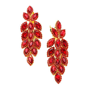 Red Marquise Crystal Oval Cluster Vine Clip On Earrings, The perfect set of sparkling earrings adds a sophisticated & stylish glow to any outfit. Perfect for adding just the right amount of shimmer & shine and a touch of class to special events. These earrings pair perfectly with any ensemble from business casual, to night out on the town or a black tie party.
