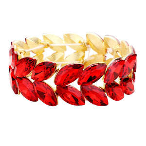 Red Marquise Glass Crystal Stretch Evening Bracelet. This Crystal Evening Stretch Bracelet sparkles all around with it's surrounding, stretch bracelet that is easy to put on, take off and comfortable to wear. It looks modern and is just the right touch to set off. Perfect jewelry to enhance your look. Awesome gift for birthday, Anniversary, Valentine’s Day or any special occasion.