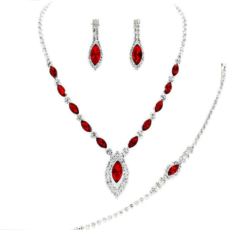 Red Marquise Rhinestone Necklace Jewelry Set. These Necklace jewelry sets are Elegant. Beautifully crafted design adds a gorgeous glow to any outfit. Jewelry that fits your lifestyle! Perfect Birthday Gift, Valentine's Gift, Anniversary Gift, Mother's Day Gift, Anniversary Gift, Graduation Gift, Prom Jewelry, Just Because Gift, Thank you Gift.