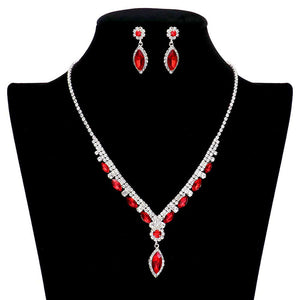 Red Marquise Stone Accented Rhinestone Necklace. Get ready with these Rhinestone Necklace, put on a pop of color to complete your ensemble. Perfect for adding just the right amount of shimmer & shine and a touch of class to special events. Perfect Birthday Gift, Anniversary Gift, Mother's Day Gift, Graduation Gift, Valentine’s Day gift or any special occasion.