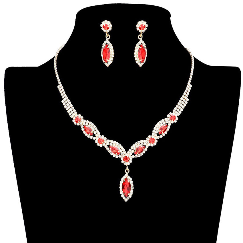 Red Marquise Stone Accented Rhinestone Necklace, These gorgeous stone-accented jewelry sets will show your perfect beauty & class on any special occasion. The elegance of these stones goes unmatched. Great for wearing at a party! Perfect for adding just the right amount of glamour and sophistication to important occasions. These classy marquise rhinestone jewelry sets are perfect for parties, weddings, and evenings. Awesome gift for birthdays, anniversaries, Valentine’s Day, or any special occasion.