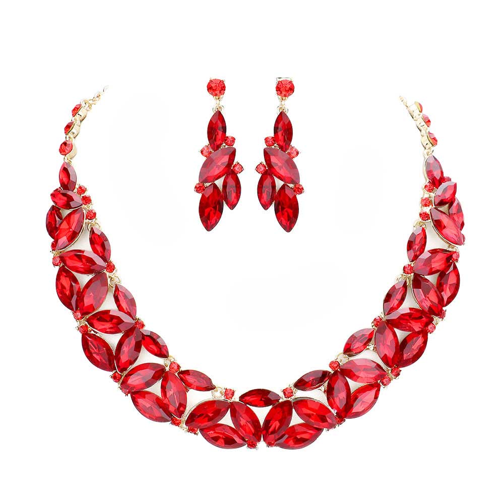 Red Marquise Stone Cluster Evening Necklace. These gorgeous stone pieces will show your class in any special occasion. The elegance of these stone goes unmatched, great for wearing at a party! Perfect jewelry to enhance your look. Awesome gift for birthday, Anniversary, Valentine’s Day or any special occasion.