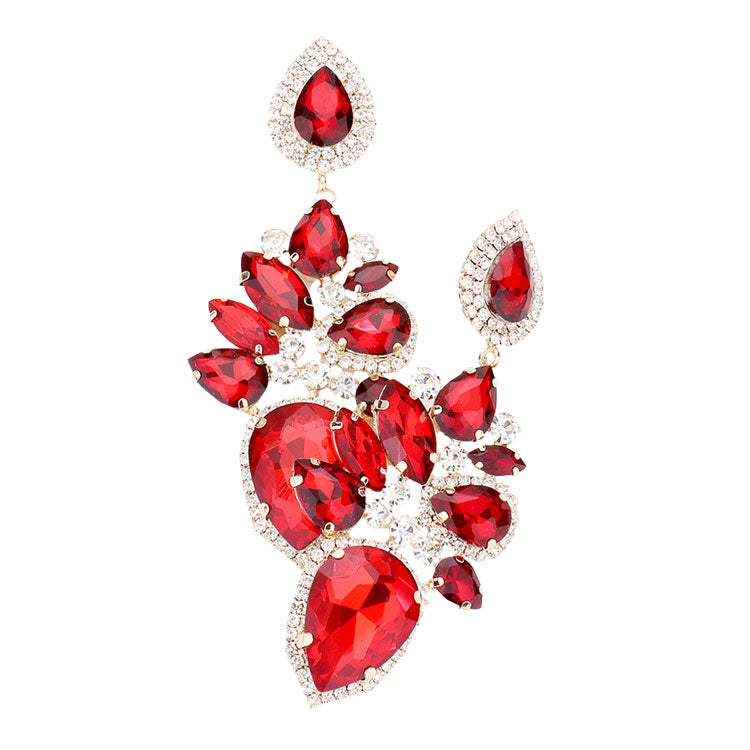 Red Marquise Teardrop Stone Cluster Dangle Evening Earrings, put on a pop of color to complete your ensemble. Perfect for adding just the right amount of shimmer & shine and a touch of class to special events. Perfect Birthday Gift, Anniversary Gift, Mother's Day Gift, Graduation Gift.