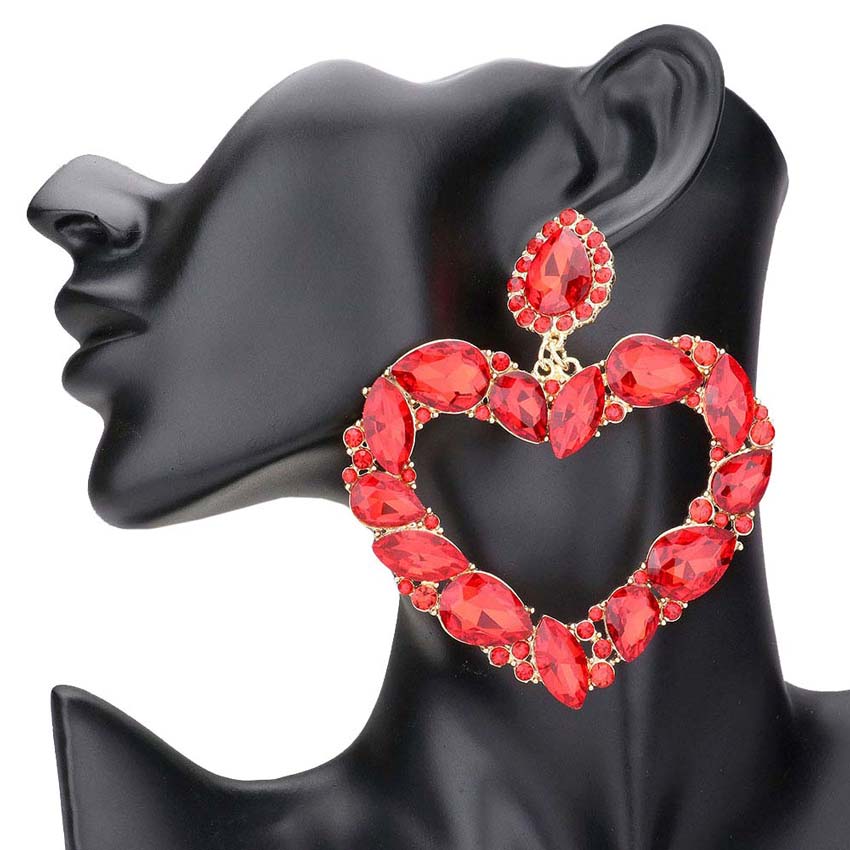 Red Marquise Teardrop Stone Cluster Open Heart Dangle Evening Earrings, put on a pop of color to complete your ensemble. Beautifully crafted design adds a gorgeous glow to any outfit Perfect for adding just the right amount of shimmer & shine . Perfect Birthday Gift, Anniversary Gift, Mother's Day Gift, Graduation Gift.