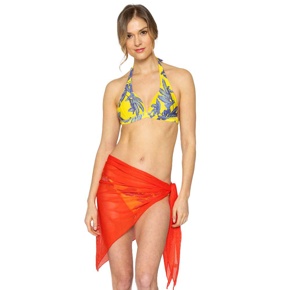 Red Mesh Net Triangular Sarong Scarf, Cute sarong coverups for women is made of breathable fabric. Sarong is perfect sexy, classy shape so that it ties on the side. beach bikini cover-up, bathing suit coverup, beach sun protective shawl, sarong dress, beach blanket, head scarf, chest coverage, short wrap skirt, tunic top or basic cover. Perfect accessory for beachwear, resort, pool party, lake, vacation.