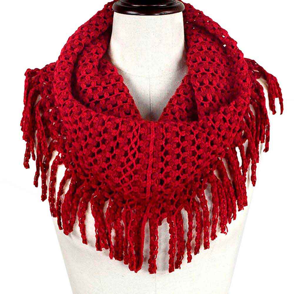 Red Mini Tube Fringe Scarf, This comfortable scarf features a mini tube look available in a variety of bold colors. Full and versatile, this cute scarf is the perfect and cozy accessory to keep you warm and stylish. on trend & fabulous, a luxe addition to any cold-weather ensemble. You will always look chic and elegant wearing this feminine pieces. Great for everyday use in the chilly winter to ward against coldness. Awesome winter gift accessory!