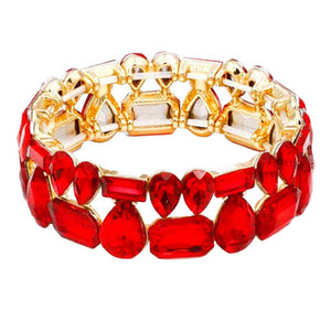 Red Multi Stone Stretch Evening Bracelet, look as majestic on the outside as you feel on the inside, eye-catching sparkle, sophisticated look you have been craving for!  Can go from the office to after-hours easily, adds a stunning glow to any outfit. Stylish bracelet that is easy to put on, take off. Perfect gift for you or a loved one!