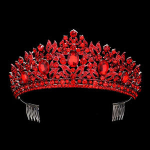 Red Oval Stone Accented Leaf Cluster Princess Tiara, This cluster princess tiara is a classic royal tiara made from gorgeous oval stone accented is the epitome of elegance. Exquisite design with stunning color and brightness makes you more eye-catching in the crowd and will make you more charming and pretty without fail. 
