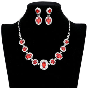 Red Oval Stone Accented Rhinestone Trimmed Necklace, These gorgeous Rhinestone pieces will show your class in any special occasion. Designed to accent the neckline, a fashion faithful, adds a gorgeous stylish glow to any outfit style, jewelry that fits your lifestyle! Suitable for wear Party, Wedding, Date Night or any special events. Perfect gift for Birthday, Anniversary, Valentine’s Day gift or any special occasion.