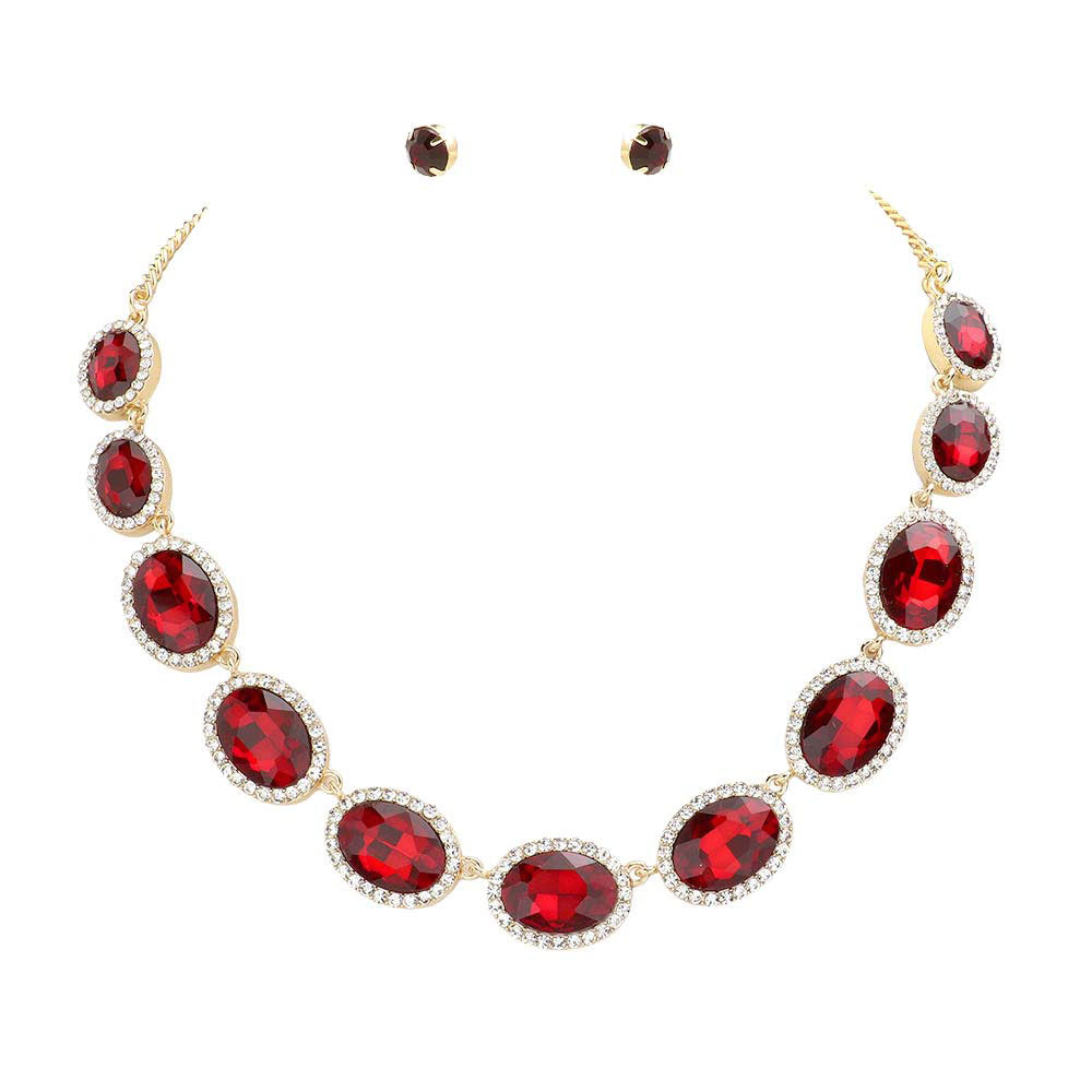 Red Oval Stone Link Evening Necklace, this gorgeous jewelry set will show your class on any special occasion. The elegance of these stones goes unmatched, great for wearing on any special occasion! Stunning jewelry set will sparkle all night long making you shine like a diamond on special occasions.