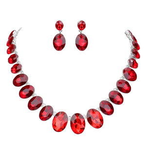 Red Oval Stone Link Evening Necklace. Wear together or separate according to your event, versatile enough for wearing straight through the week, perfectly lightweight for all-day wear, coordinate with any ensemble from business casual to everyday wear, the perfect addition to every outfit.