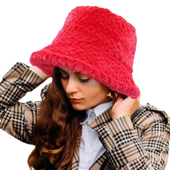 Red Patterned Faux Fur Solid Bucket Hat, This Patterned Faux Fur Solid bucket hat is nicely designed and a great addition to your attire. Perfect for protecting you from the wind, snow, beach, pool, camping, or any outdoor activities in cold weather. This classic style is lightweight and practical, perfect for all occasions at lunches, picnics, evening dinner parties or barbeques. Perfect gift for Birthdays, Christmas, Stocking stuffers, Secret Santa, holidays, anniversaries, Valentine's Day, etc.