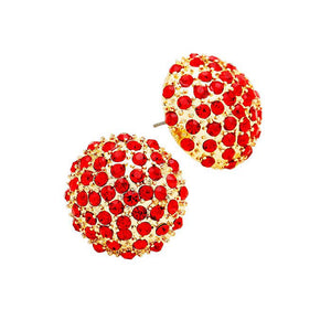 Red Pave Crystal Dome Earrings, pave crystal dome earrings fun handcrafted jewelry that fits your lifestyle, adding a pop of pretty color. Enhance your attire with these vibrant artisanal earrings to show off your fun trendsetting style. Great gift idea for Wife, Mom, or your Loving One.