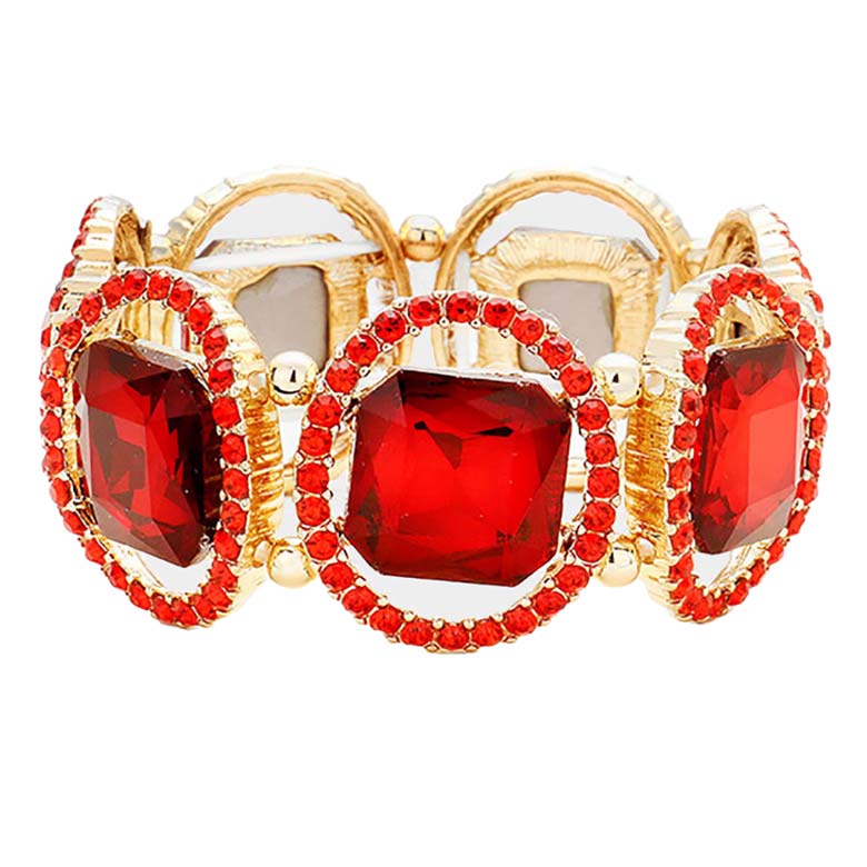 Red Pave Oval Trim Glass Crystal Stretch Evening Bracelet, is a glowing and sparkling beauty that is perfect to show off your glowing look and enrich your beauty to a greater extent. Wear this beauty to add a gorgeous glow to your special outfit at weddings, wedding showers, receptions, anniversaries, and other special occasions.